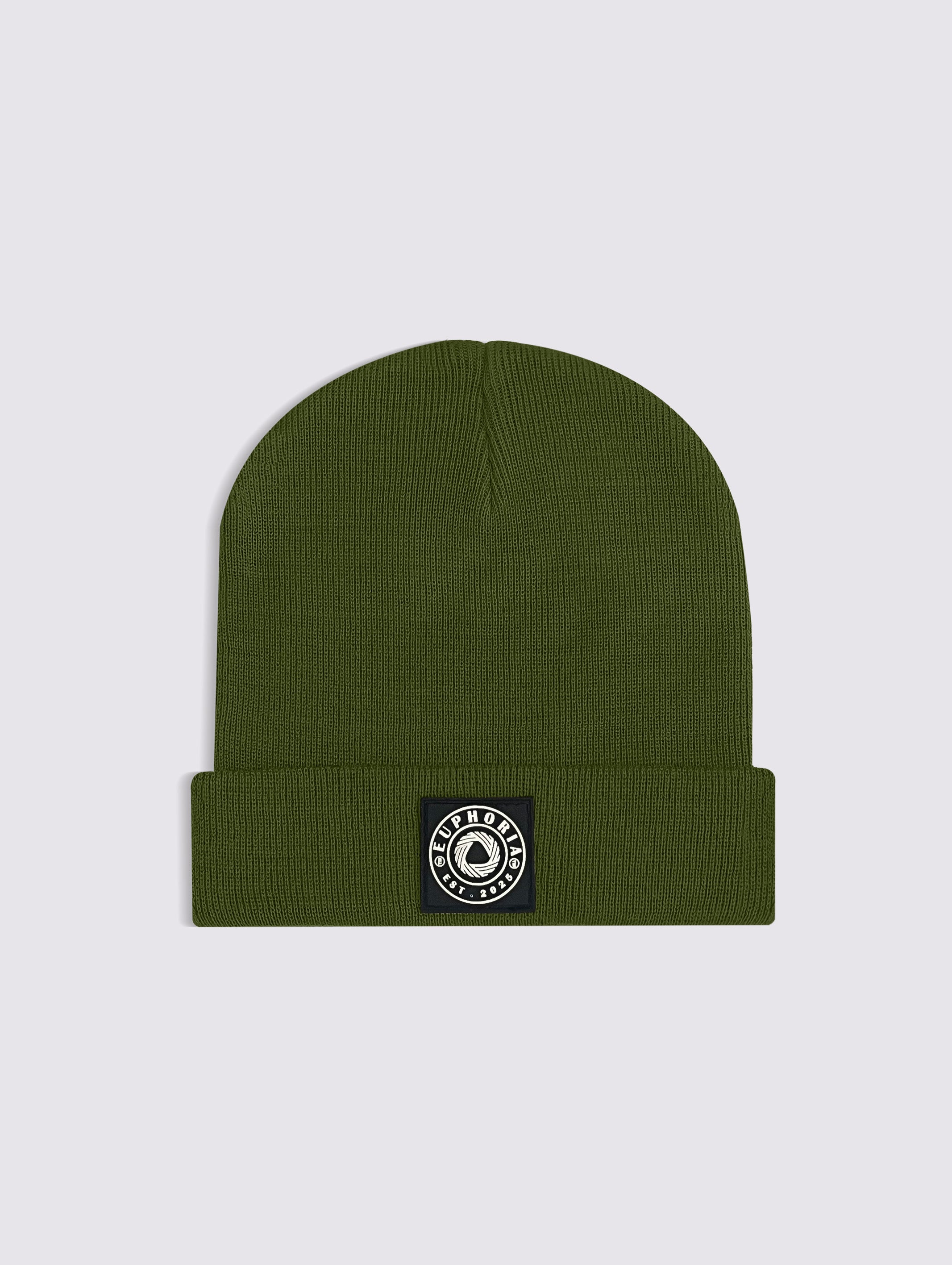 Army Green acrylic knit unisex knitted beanie cap – product detail view