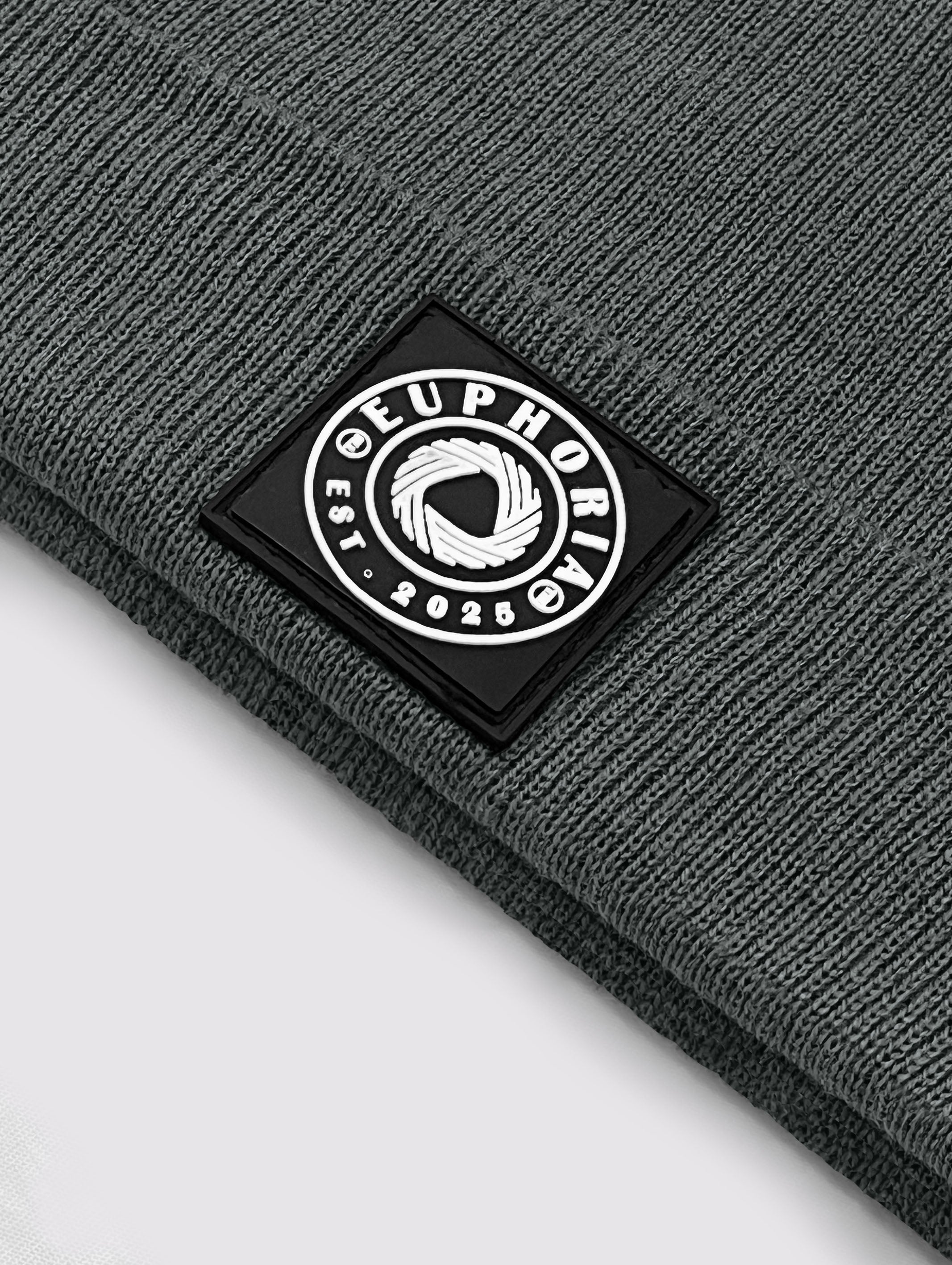Grey acrylic knit unisex knitted beanie cap – additional view