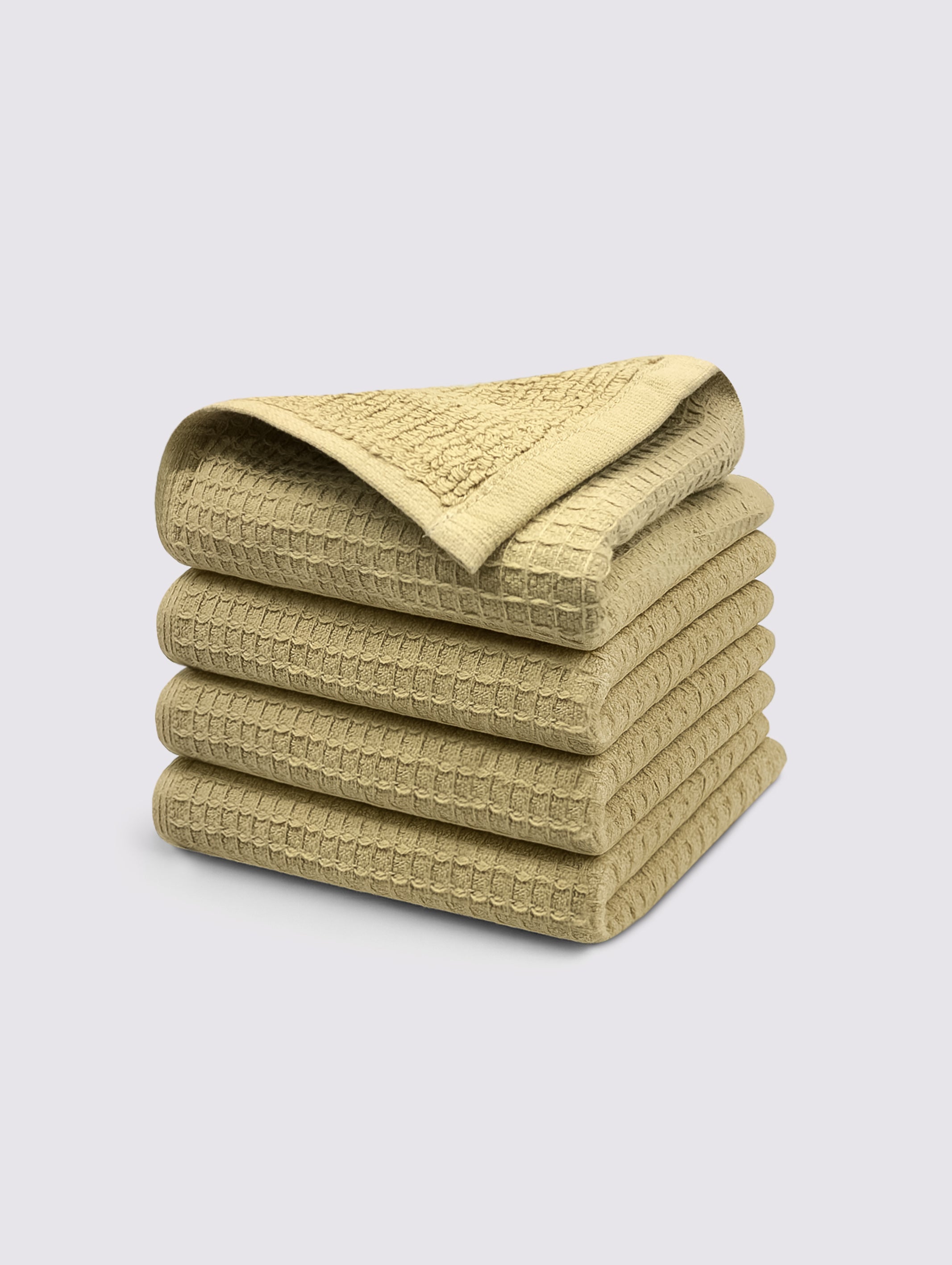 Khaki combed cotton face towels and washcloths, pack of 4, 12x12 inches – main product view