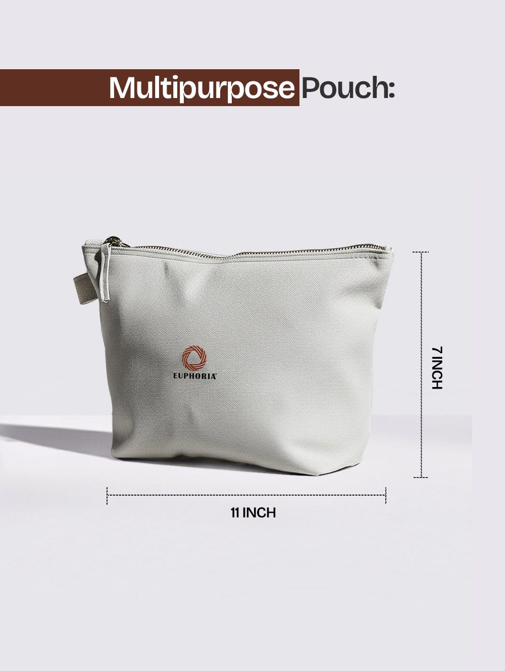 Light Grey cotton makeup and travel pouch, 19x28 cm – main product view