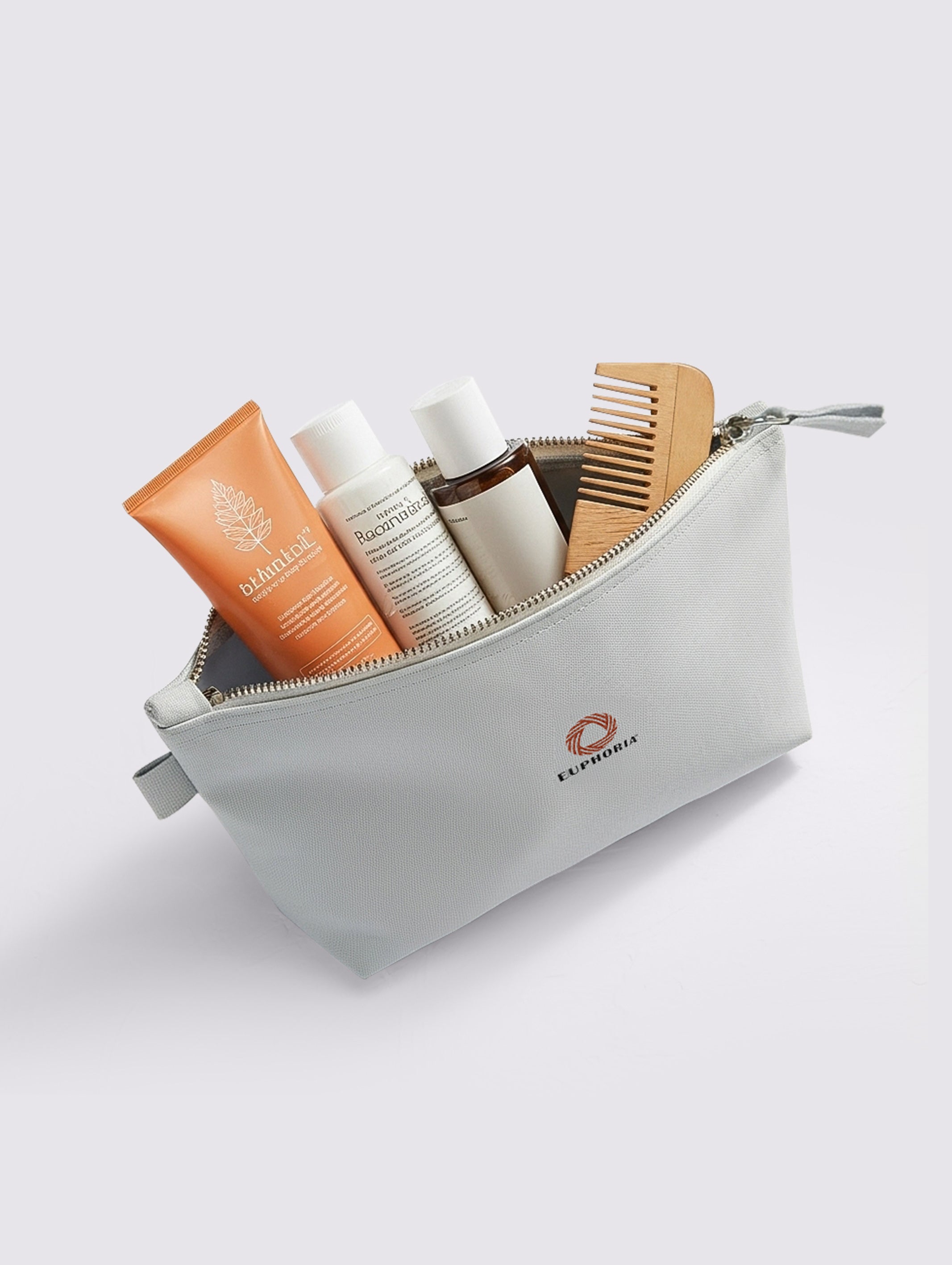 Light Grey cotton makeup and travel pouch, 19x28 cm – product detail view