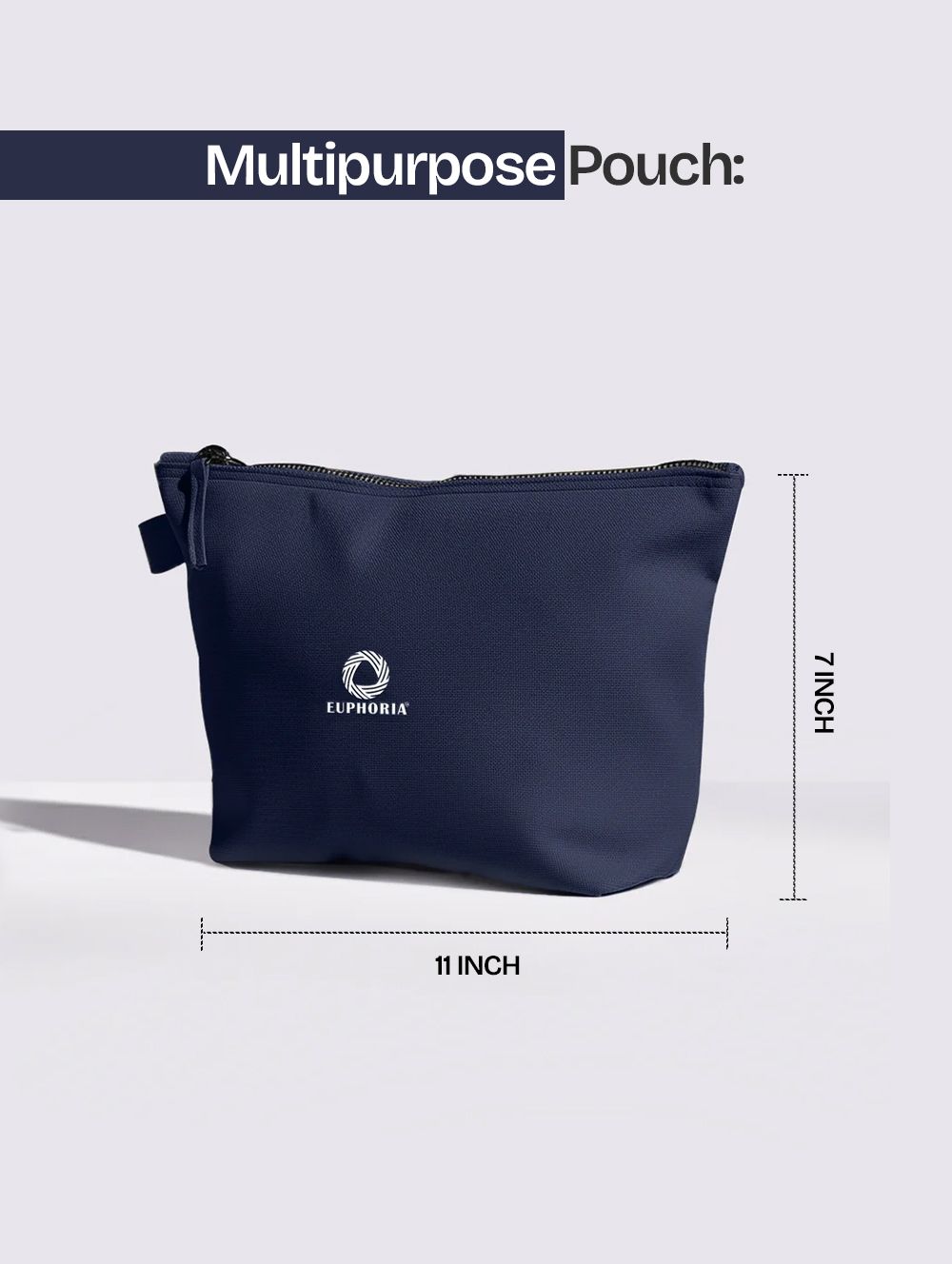 Navy Blue cotton makeup and travel pouch, 19x28 cm – main product view