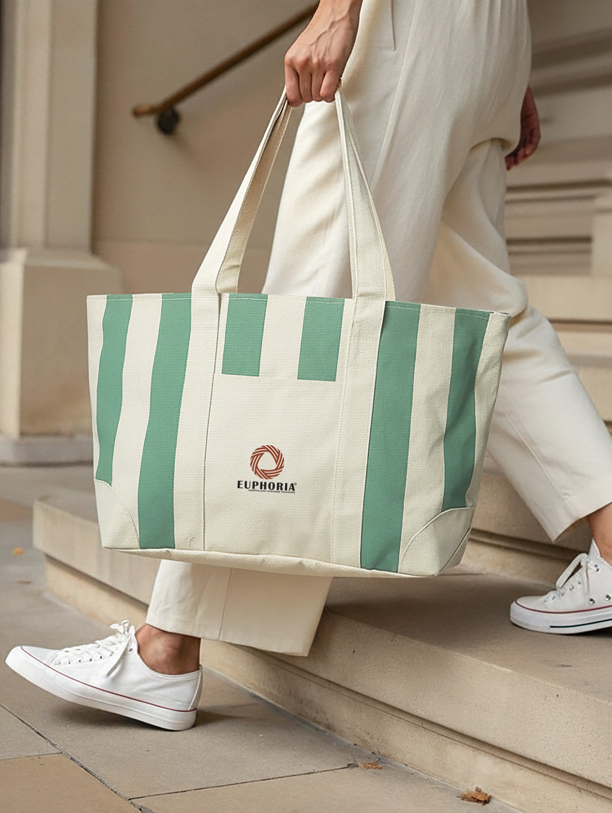 Green large zip tote bag for work and travel, 25"L x 13"H x 7"W – alternate product view