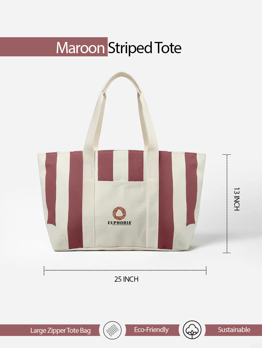 Maroon large zip tote bag for work and travel, 25"L x 13"H x 7"W – main product view