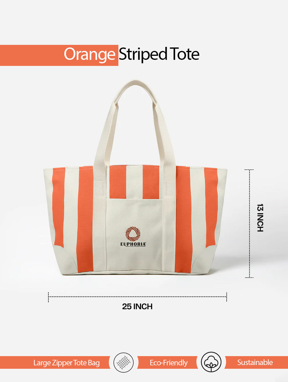 Orange large zip tote bag for work and travel, 25"L x 13"H x 7"W – main product view