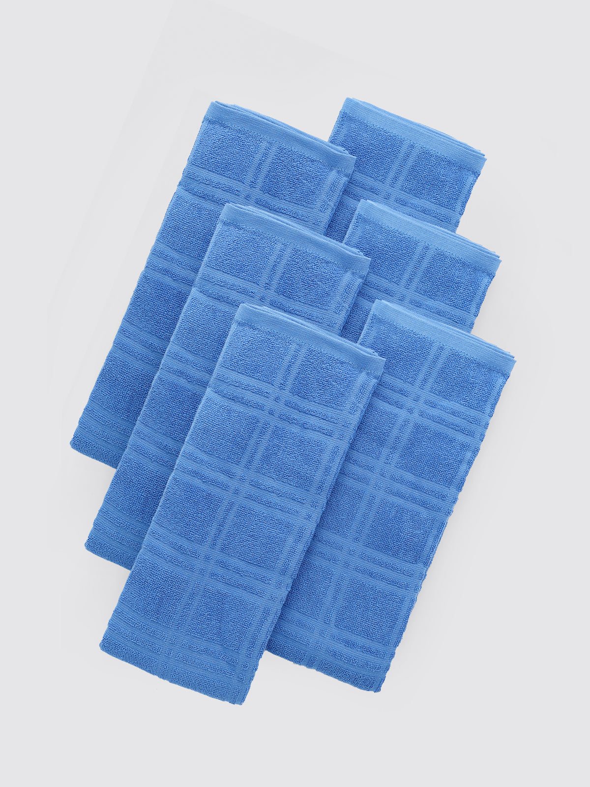 Blue ring-spun cotton kitchen towels and tea towels, pack of 6, 16x28 inches – main product view