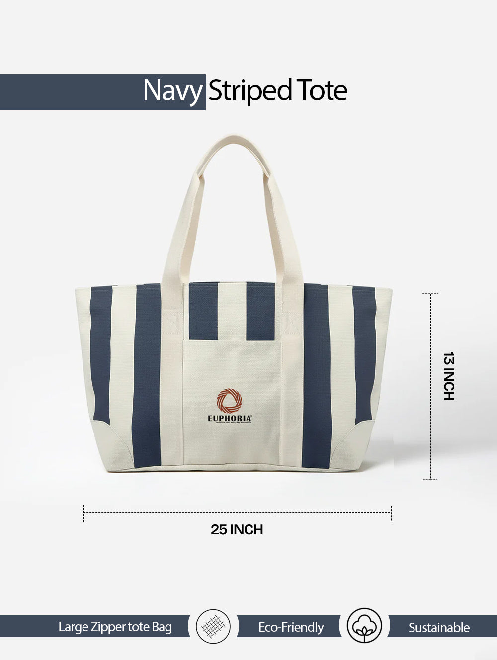 Everyday Essential Navy Blue & Beige Large Tote Bag - EAUTB-5V2-230-1P