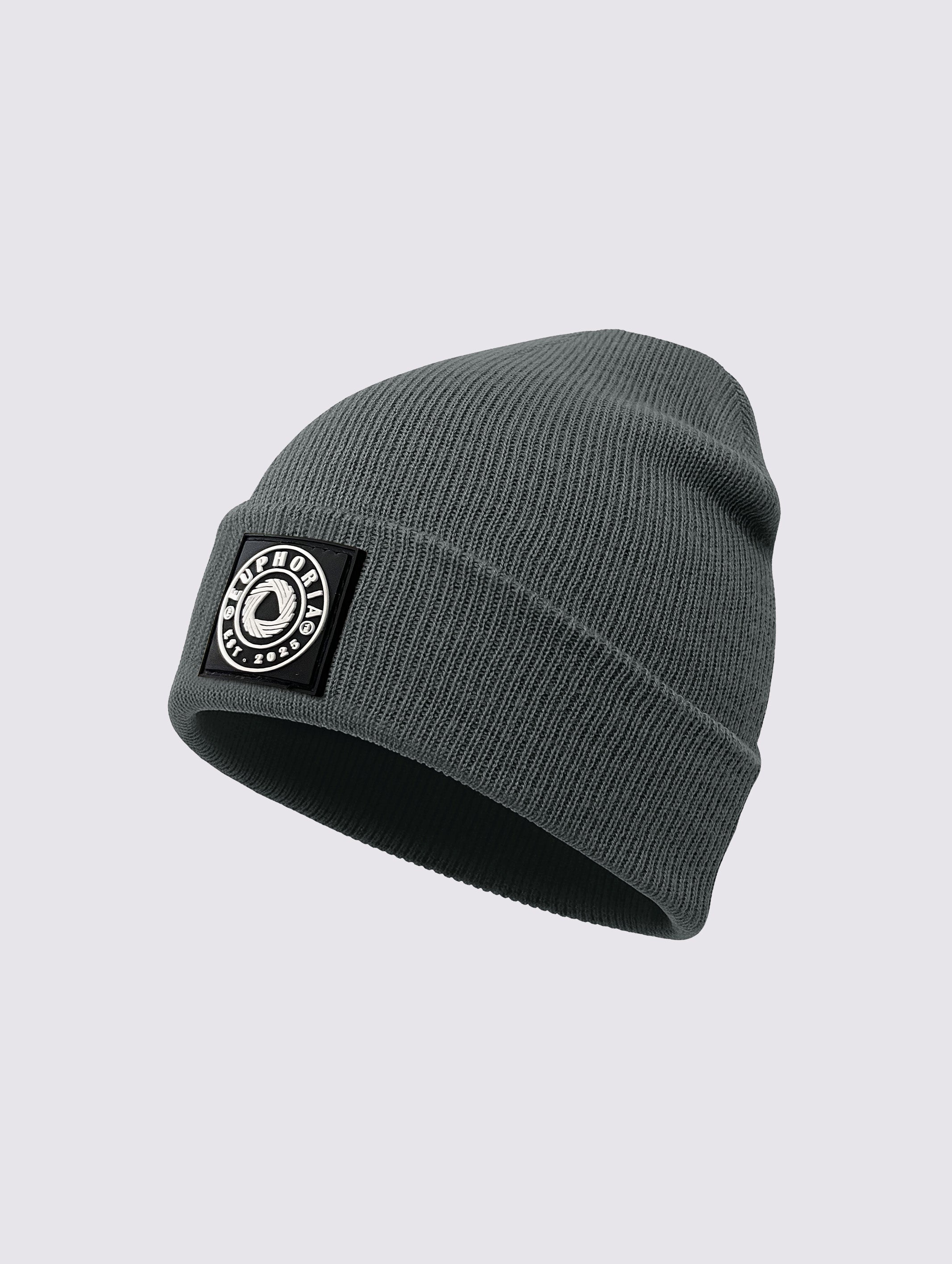 Grey acrylic knit unisex knitted beanie cap – main product view