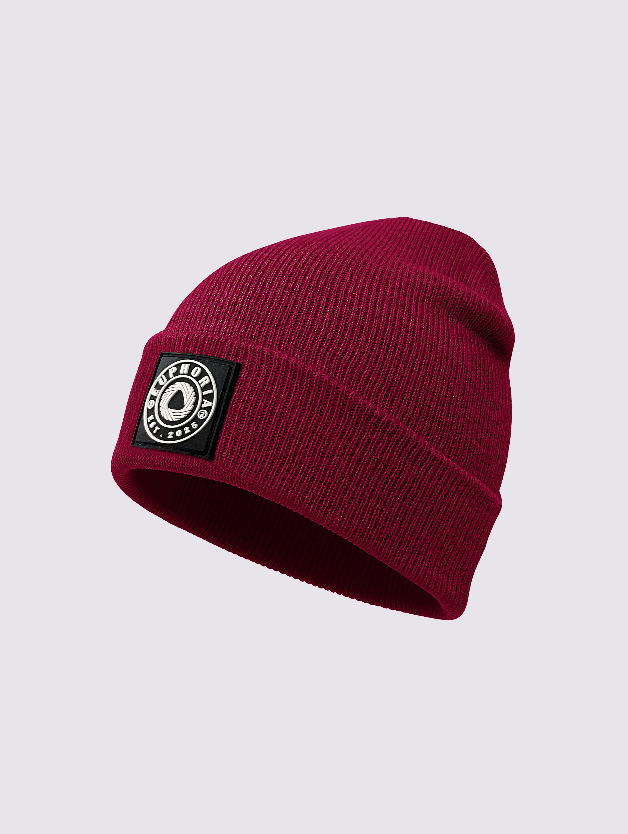 Maroon acrylic knit unisex knitted beanie cap – main product view