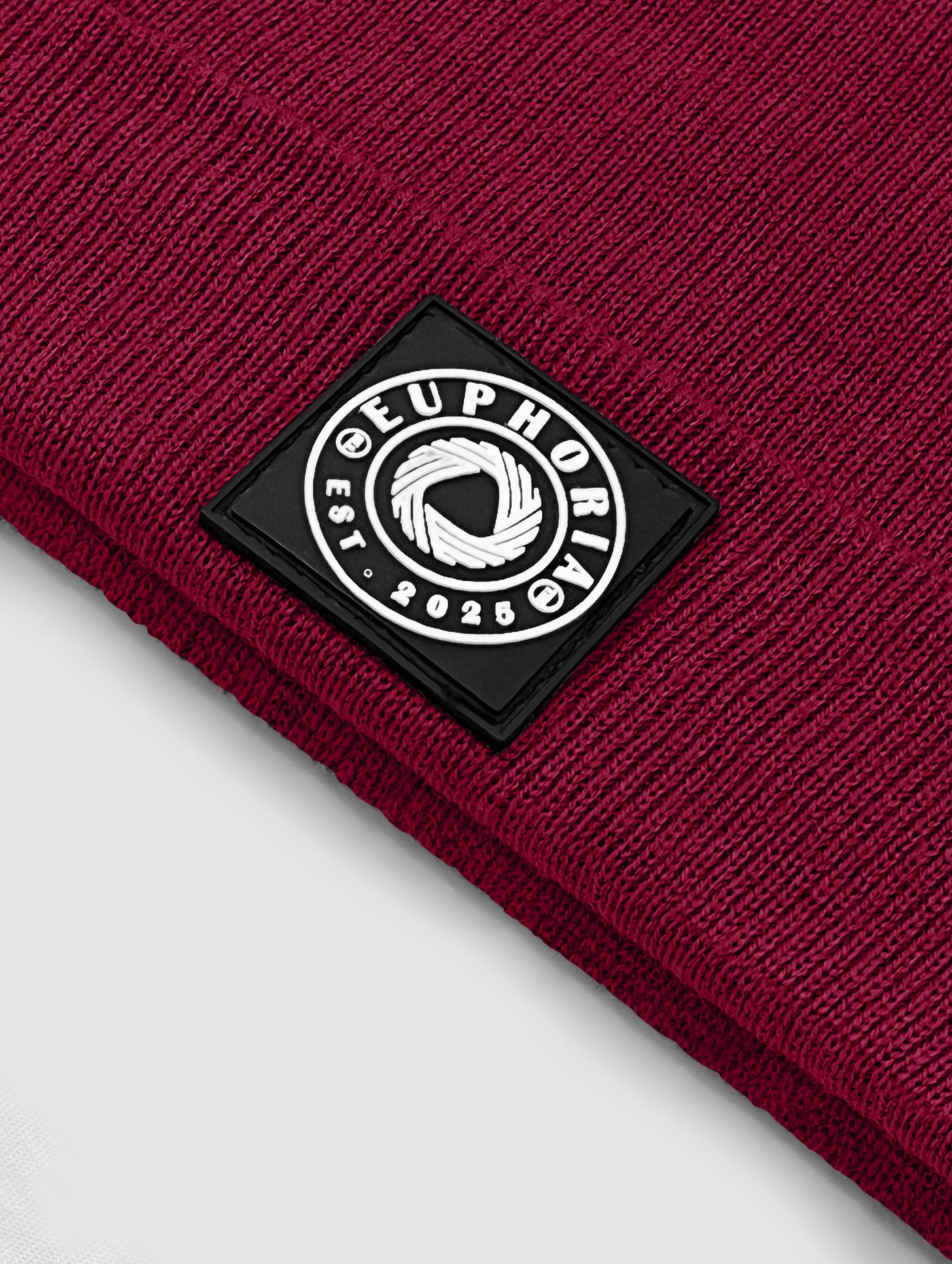 Maroon acrylic knit unisex knitted beanie cap – additional view