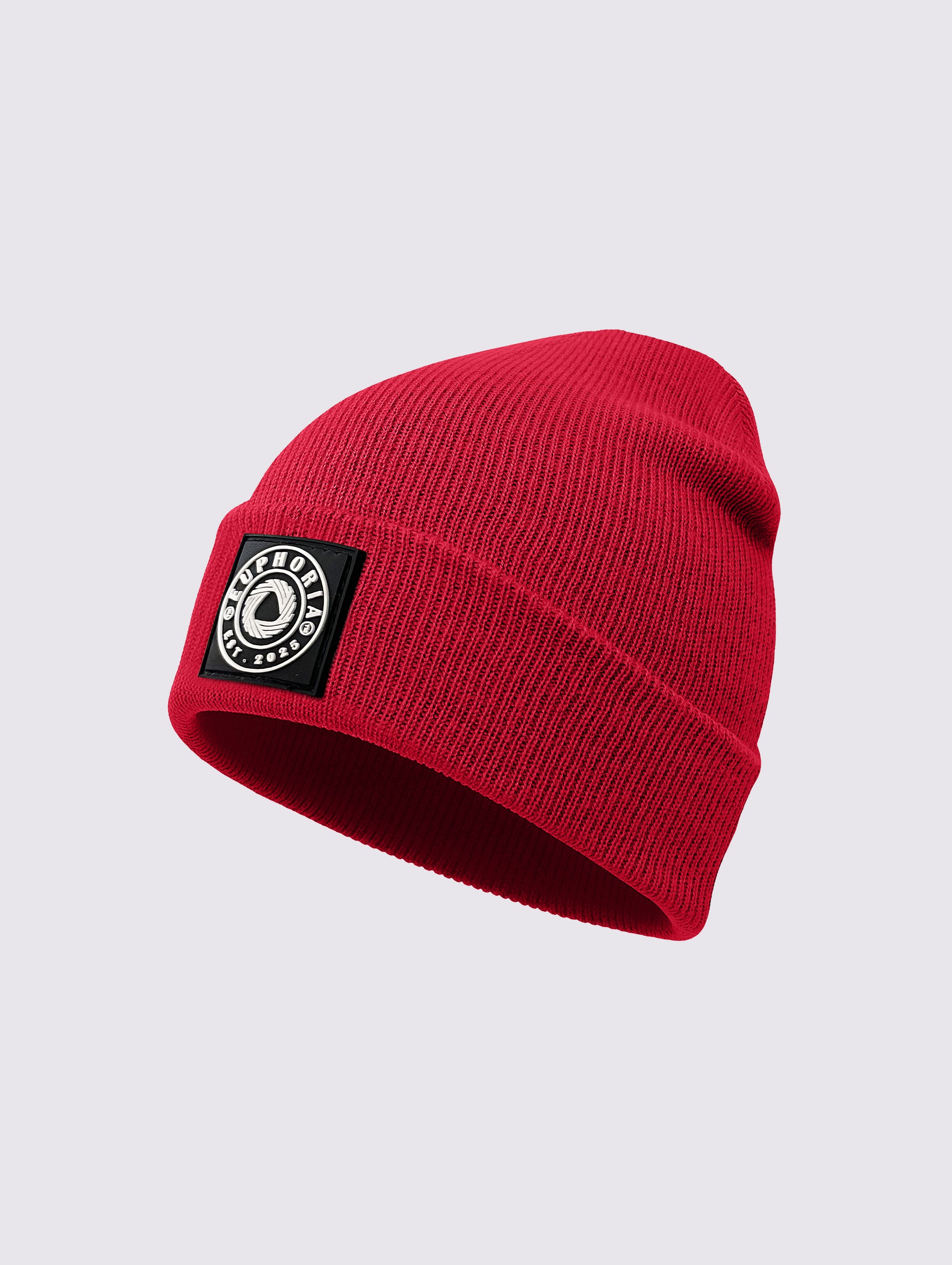 Red acrylic knit unisex knitted beanie cap – main product view