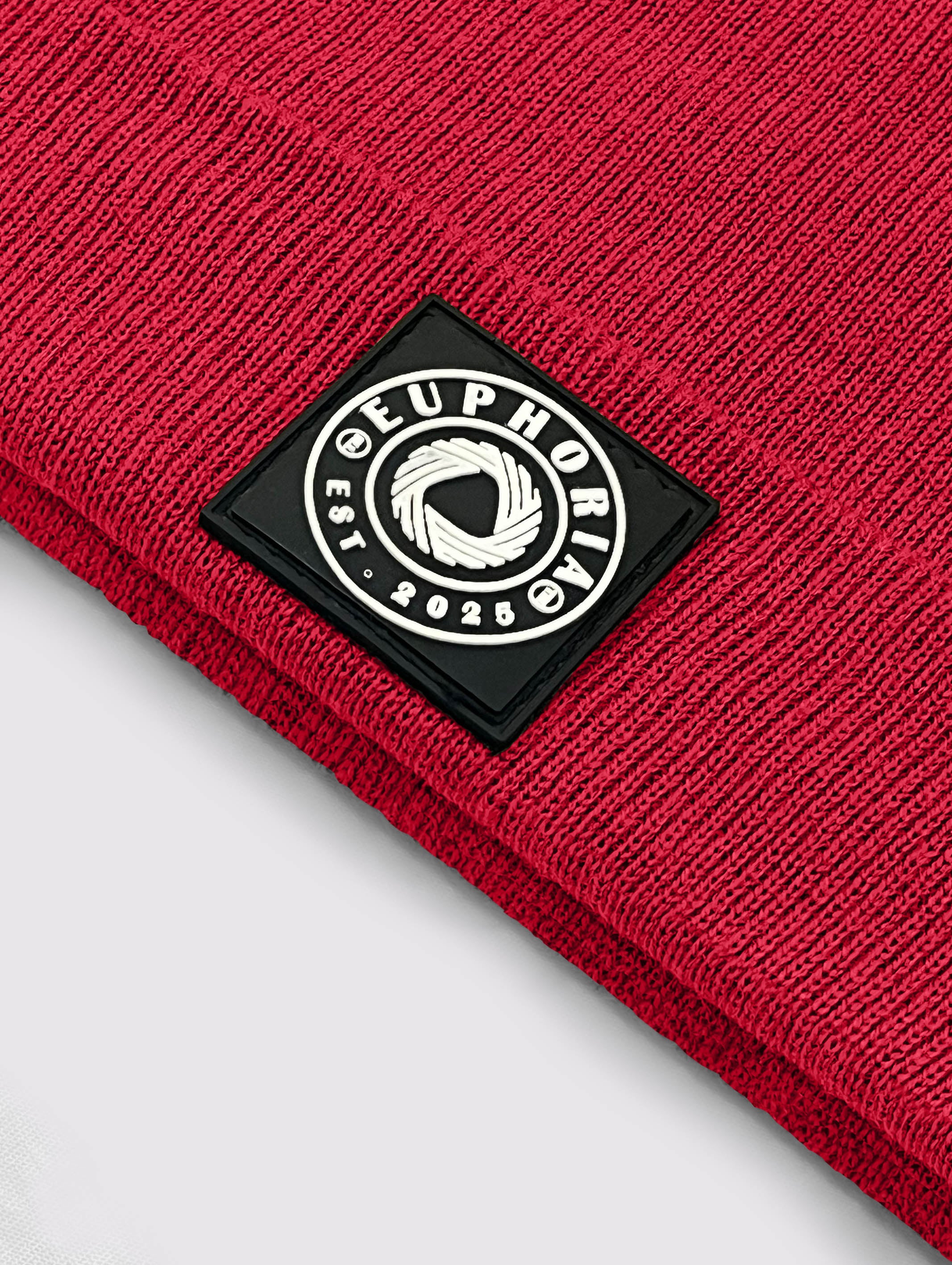 Red acrylic knit unisex knitted beanie cap – additional view