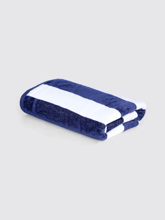 White & Navy combed cotton cabana beach bath sheet, pack of 1, 32x60 inches – main product view