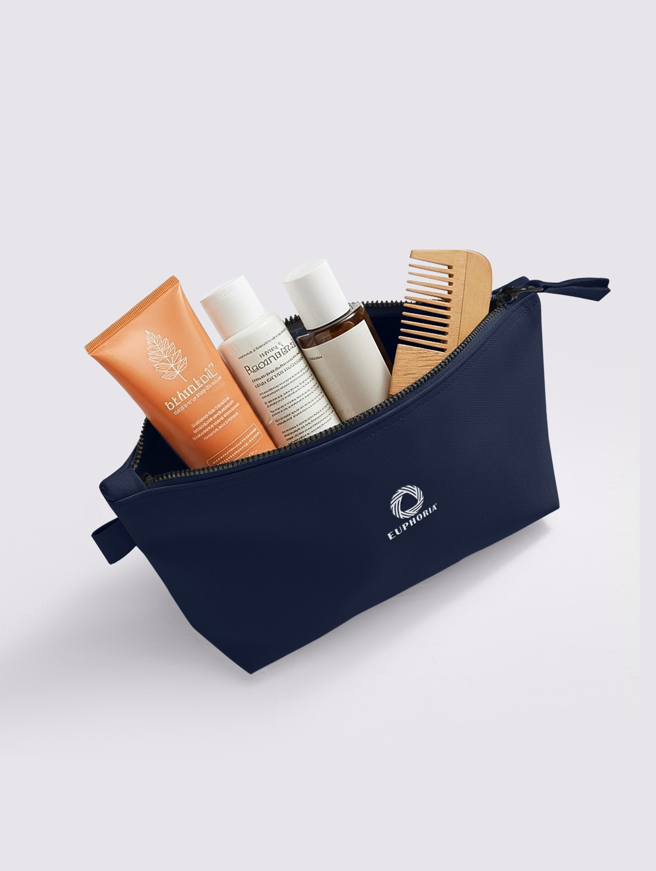 Navy Blue cotton makeup and travel pouch, 19x28 cm – product detail view