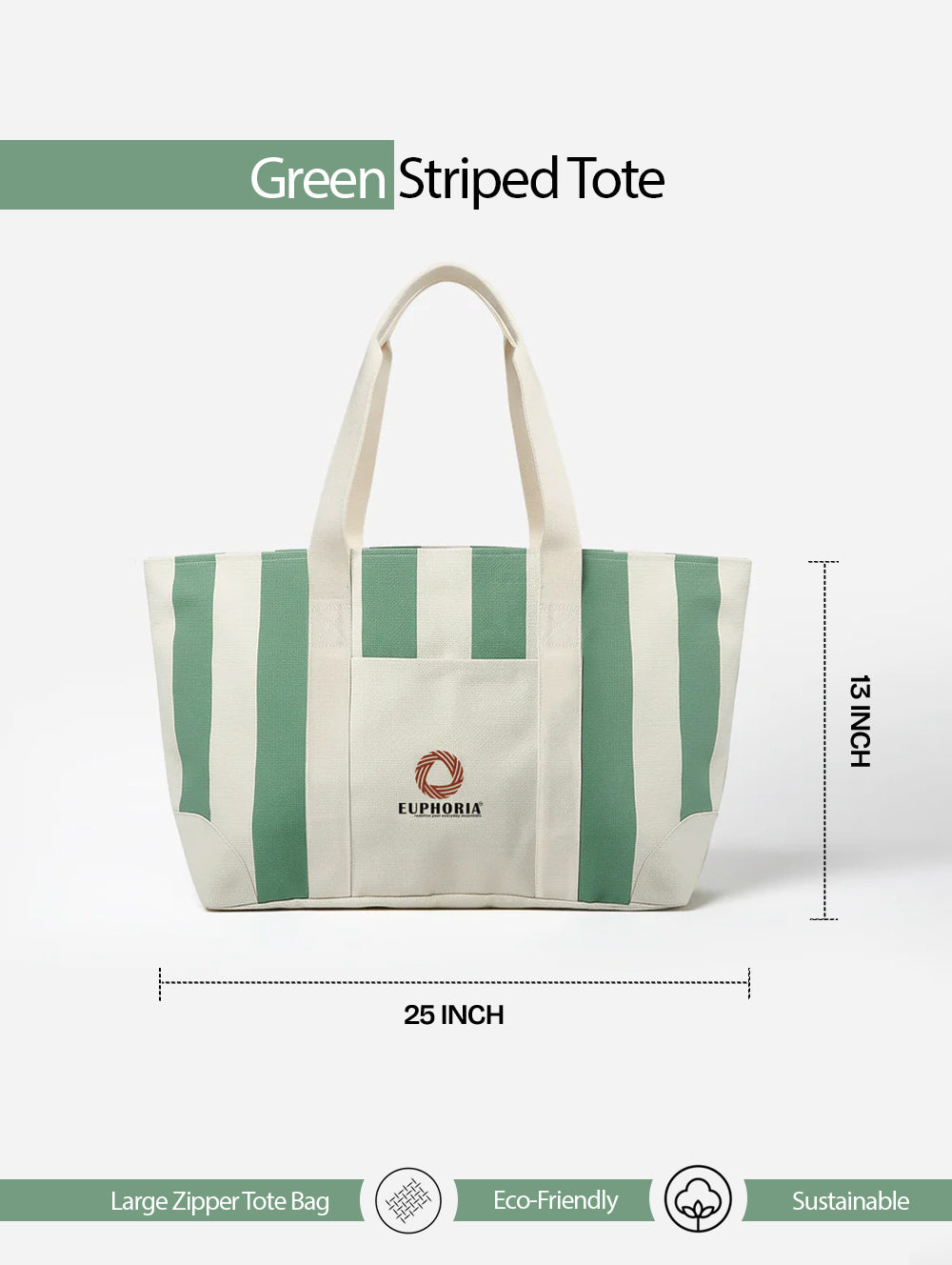Green large zip tote bag for work and travel, 25"L x 13"H x 7"W – main product view