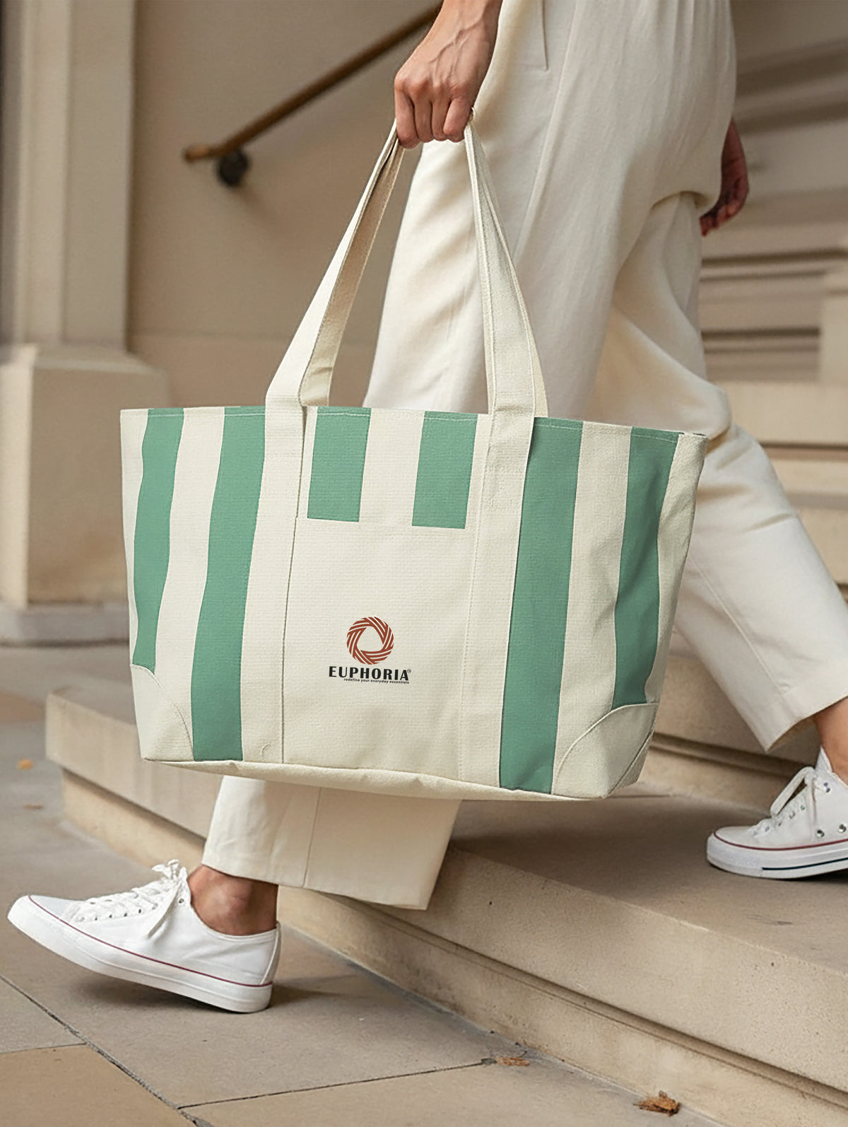 Green large zip tote bag for work and travel, 25"L x 13"H x 7"W – alternate product view