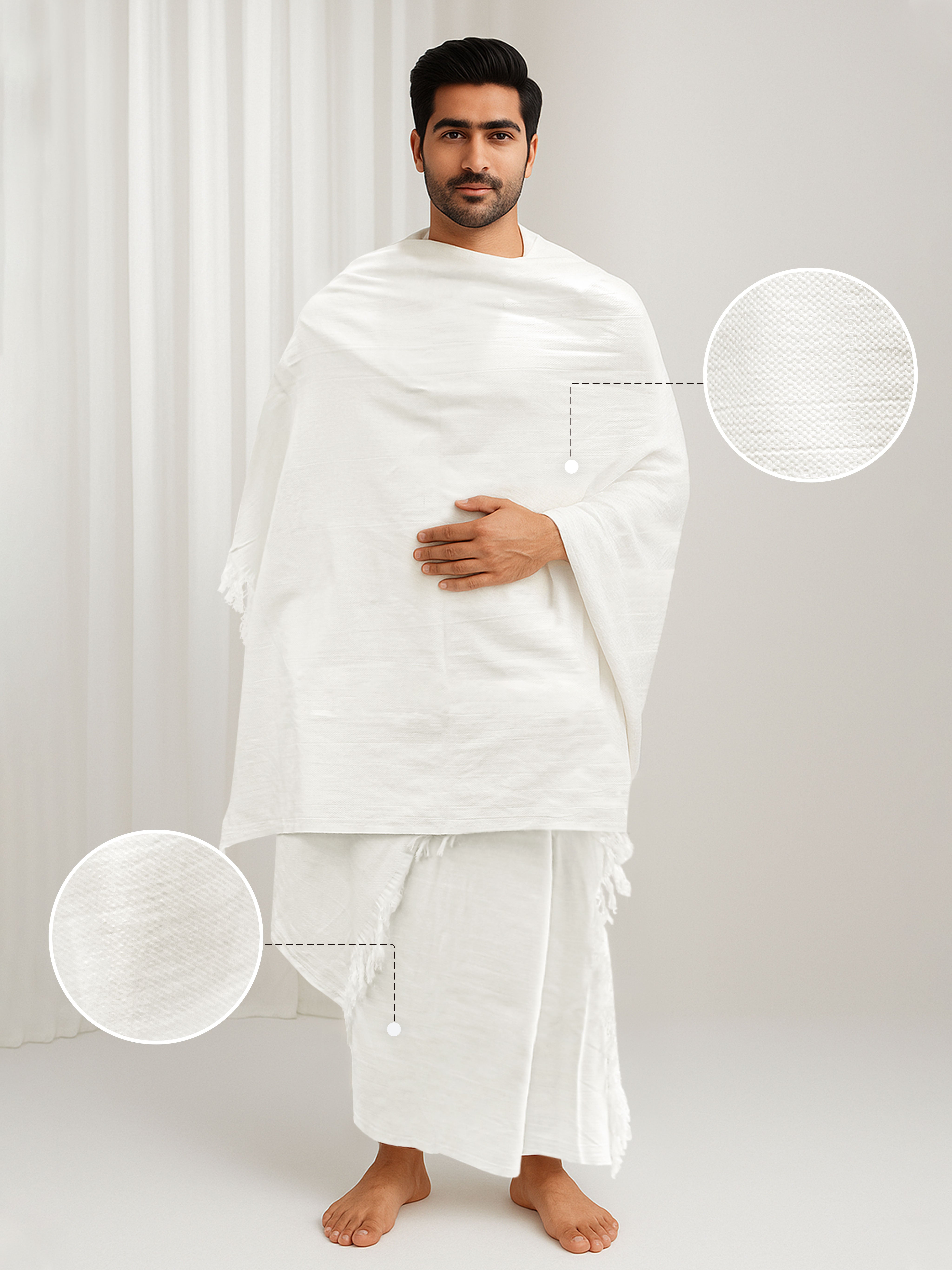 White men's 2-piece cotton ihram set for hajj and umrah – main product view