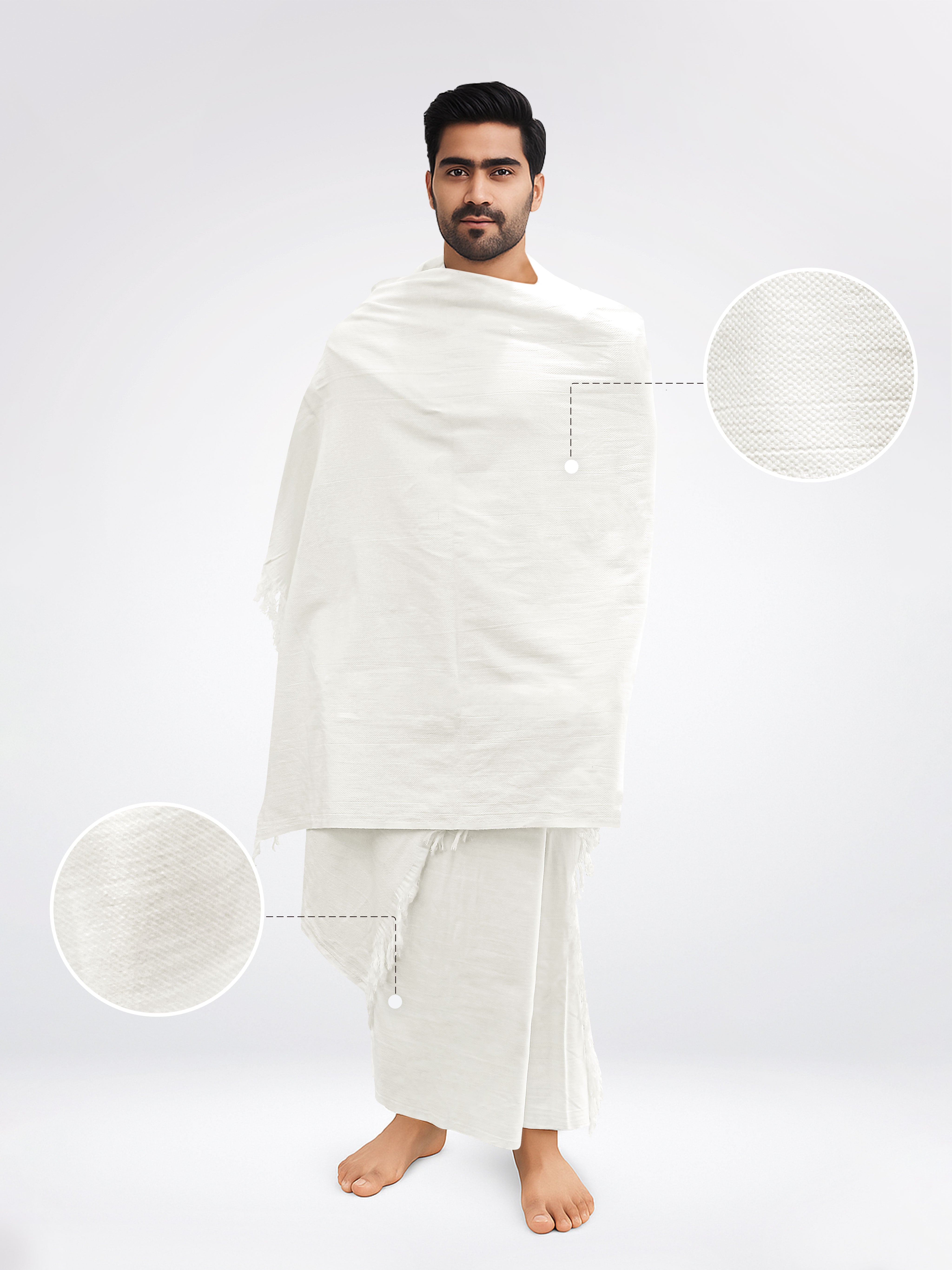 White men's 2-piece cotton ihram set for hajj and umrah – alternate product view