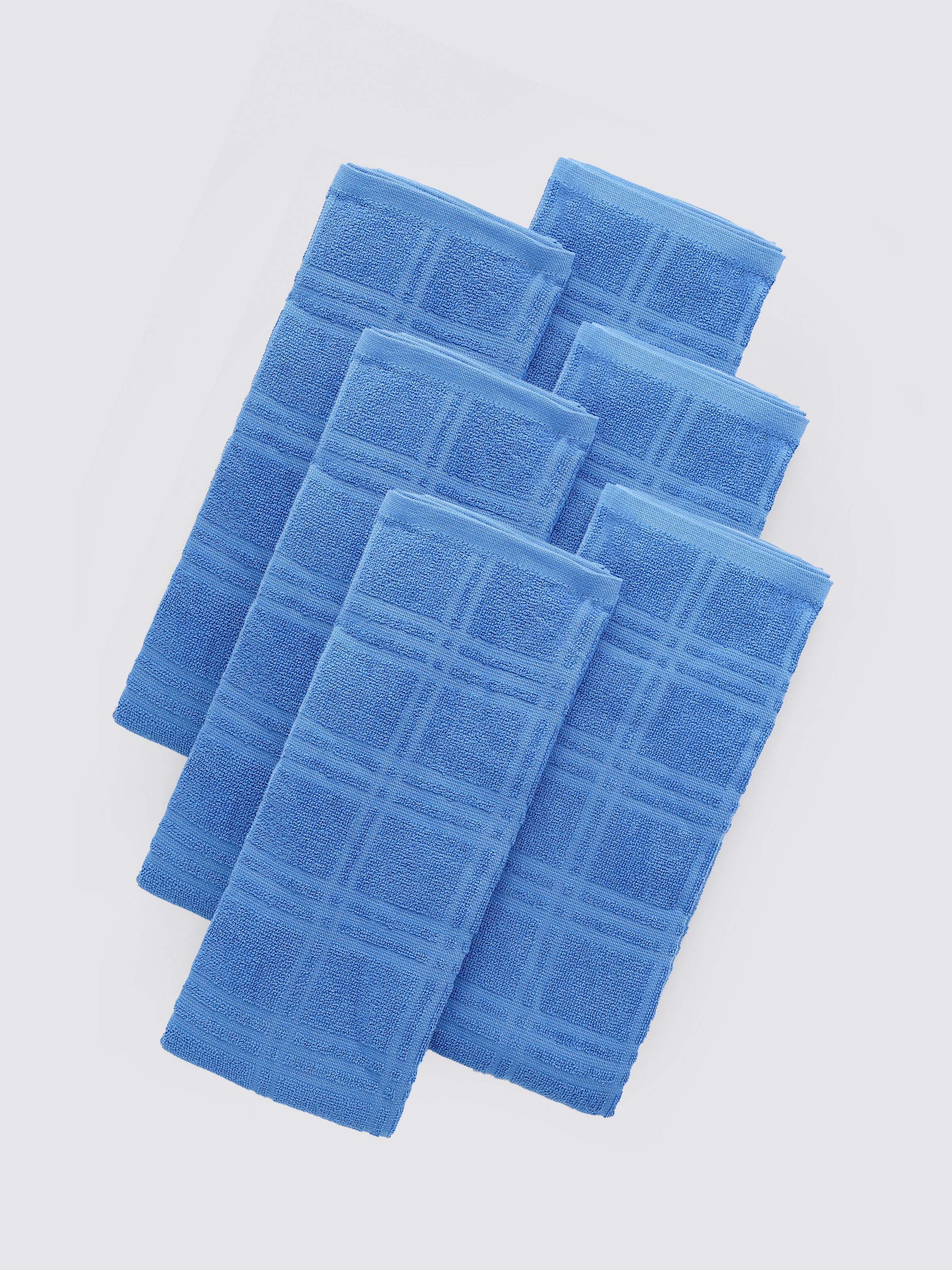 Blue ring-spun cotton kitchen towels and tea towels, pack of 6, 16x28 inches – main product view